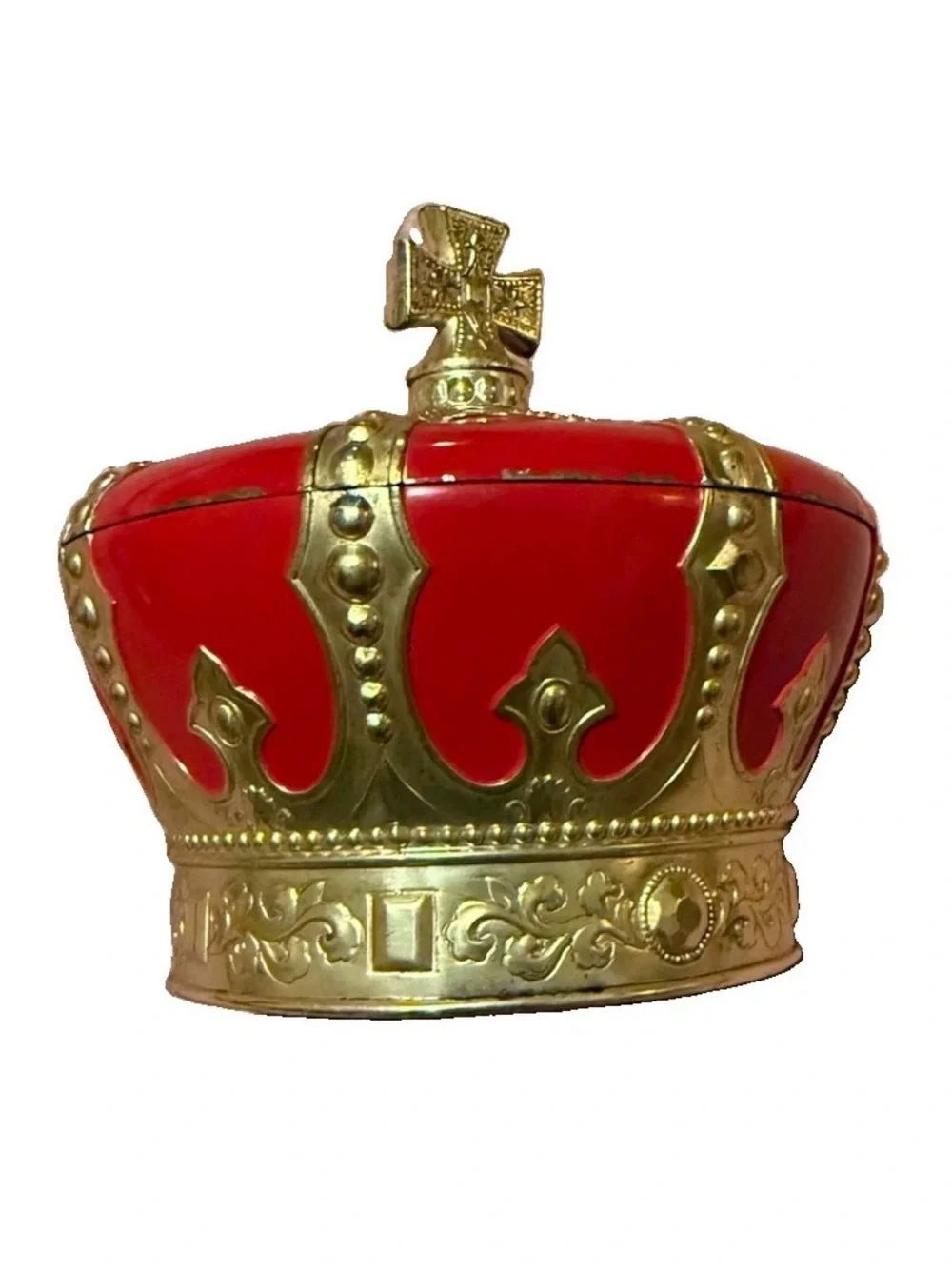 Vintage 1960 Enameled Red Imperial Crown Hinged Trinket Decorative Jewelry Box